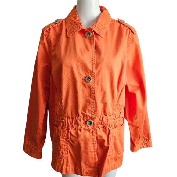 Liz Claiborne Orange Utility Jacket Womens Long Sleeve Button Up 1X - Picture 1 of 12